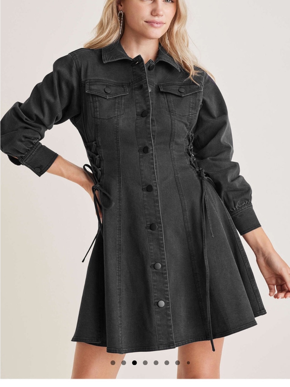 Venus Black Lace-Up Denim Mini Dress NWT Western Chic